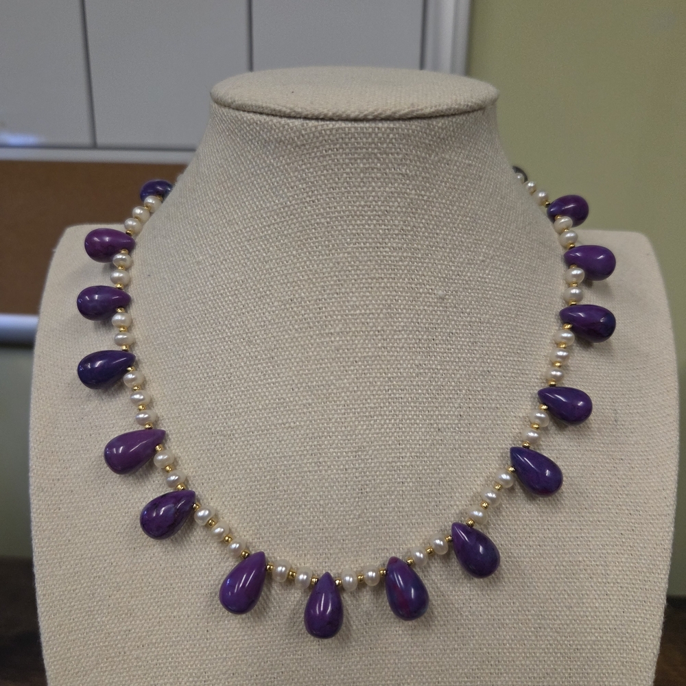Freshwater Pearl and Dyed Stone Collar Necklace